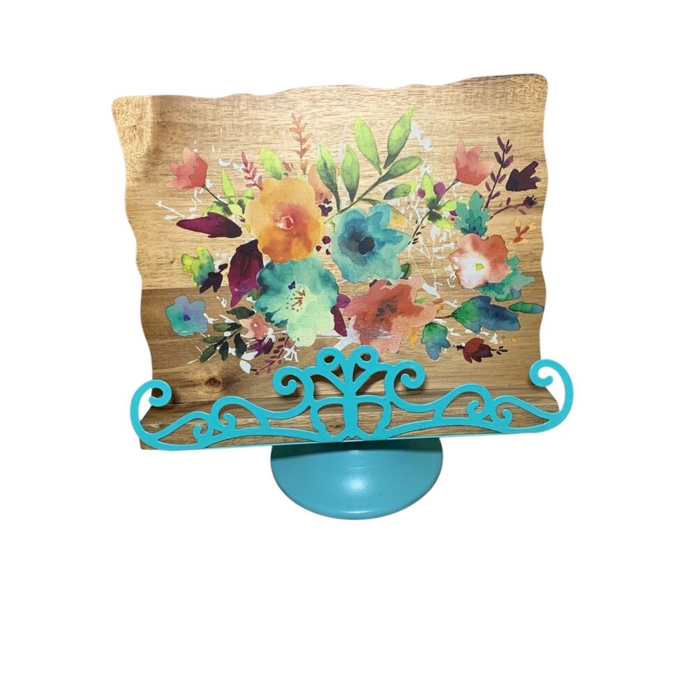 Pioneer Woman Willow Cookbook Holder Pedestal Wood and Metal Floral Farmhouse